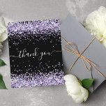 BUDGET Birthday black purple glitter thank you<br><div class="desc">A feminine and elegant birthday thank you card. A black background colour. With purple, violet faux glitter dust. On front, large hand lettered script and the text: Thank You. Back: Personalise and add Your thank you note and name. The name is written with a modern hand lettered style script with...</div>