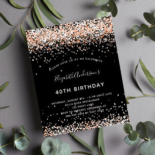 Budget Birthday black rose gold glitter invitation