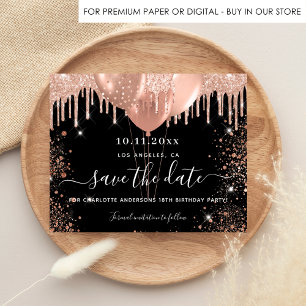 Budget birthday black rose gold save the date