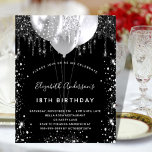 Budget birthday black silver glitter dust balloons<br><div class="desc">For an elegant 18th (or any age) birthday.  A stylish black background. Decorated with purple faux glitter and balloons.  Personalize and add a name,  age and party details. The name is written with a hand lettered style script</div>