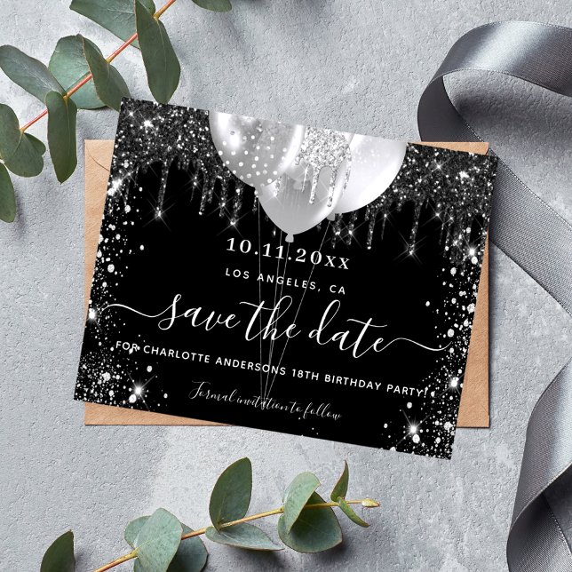 Budget birthday black silver glitter save the date (Creator Uploaded)
