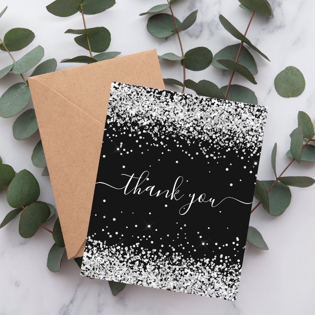 BUDGET Birthday black silver glitter thank you (Creator Uploaded)