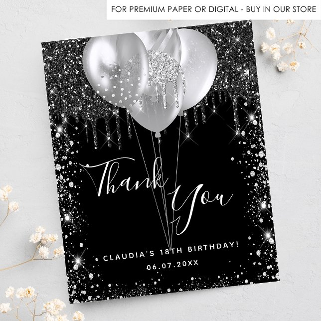 Budget birthday black silver glitter thank you (Creator Uploaded)