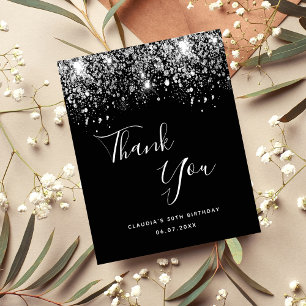 Budget Birthday black silver glitter thank you