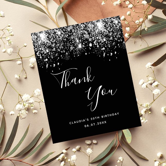 Budget Birthday black silver glitter thank you (Creator Uploaded)