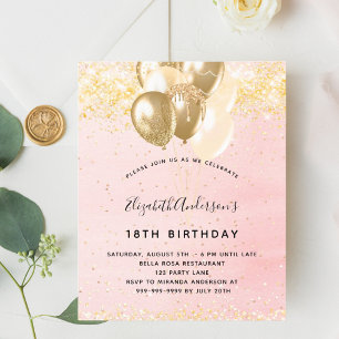 Budget birthday blush pink gold glitter balloons