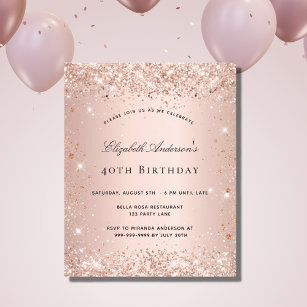 Budget birthday blush rose gold glitter invitation