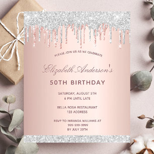 Budget birthday blush rose gold silver invitation