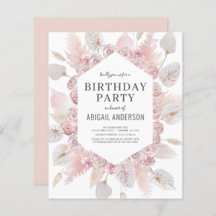 Budget Birthday  Boho Blush Pink Party Invitation