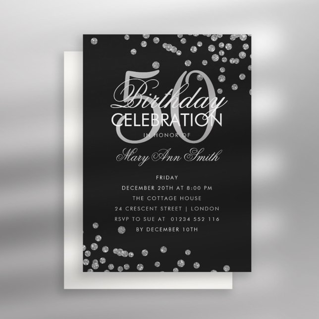 Budget Birthday Confetti Silver Black Invite (Creator Uploaded)