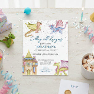 Budget Birthday Dragon Watercolor Invitation 