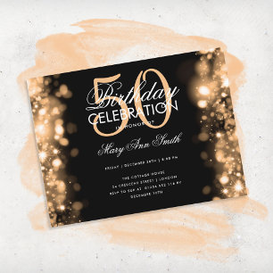 Budget Birthday Elegant Gold Glam Lights Invite Postcard