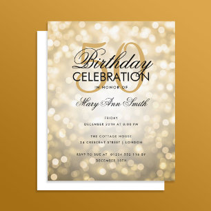 Budget Birthday Elegant Gold Sparkle Lights Invite