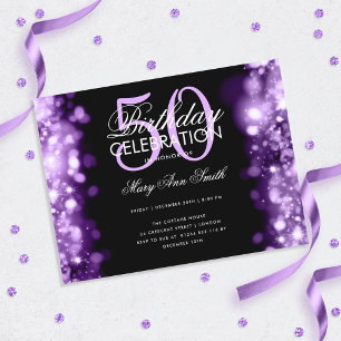 Budget Birthday Elegant Purple Lights Invite Postcard