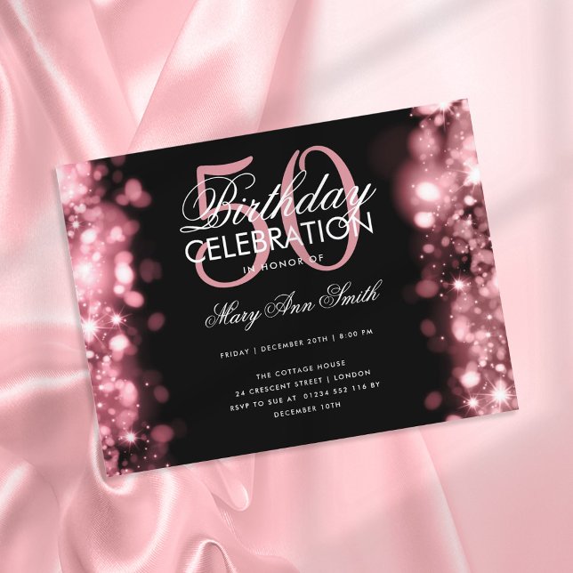 Budget Birthday Elegant Rose Gold Lights Invite Postcard (Creator Uploaded)