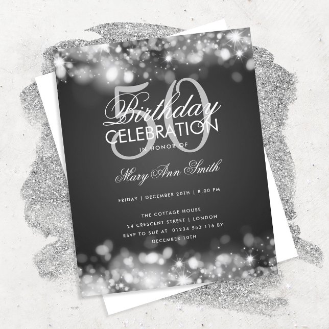 Budget Birthday Elegant Silver Lights Invite (Creator Uploaded)