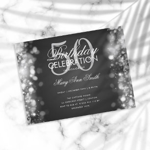 Budget Birthday Elegant Silver Lights Invite Postcard