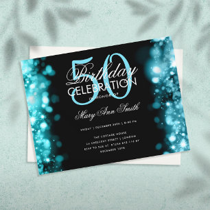 Budget Birthday Elegant Teal Lights Invite Postcard