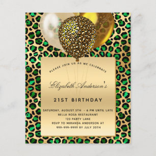 Budget birthday emerald green leopard gold balloon