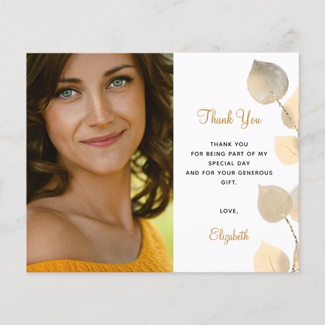 Budget birthday eucalyptus golden thank you card (Front)