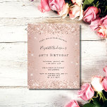 Budget birthday glitter blush rose gold invitation<br><div class="desc">For an elegant 40th (or any age) birthday party. A rose gold faux metallic looking background. Decorated with rose gold faux glitter. Personalise and add a name and party details. The name is written with a hand lettered style script. Back: social media icons, add your own QR code to an...</div>