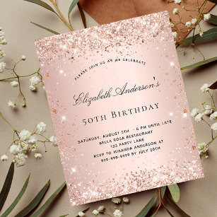 Budget birthday glitter rose gold blush invitation