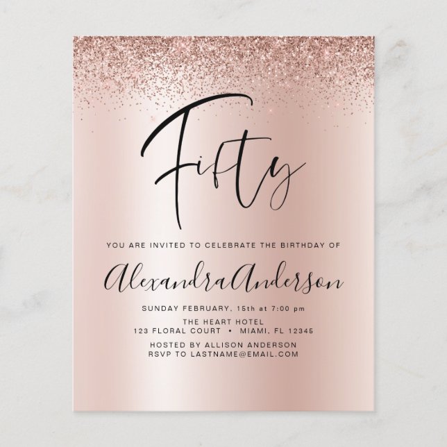 Budget Birthday Glitter Rose Gold Flyer (Front)