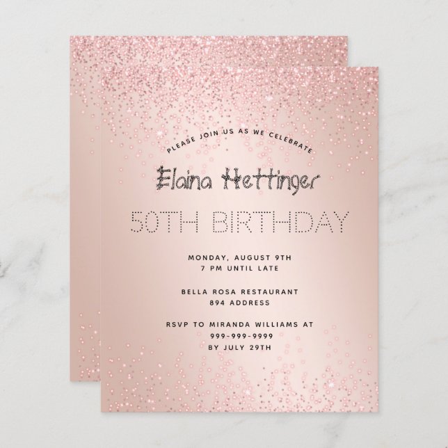 Budget Birthday Glitter Rose Gold Metal (Front/Back)