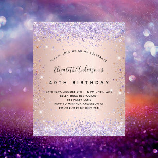 Budget birthday glitter rose violet invitation