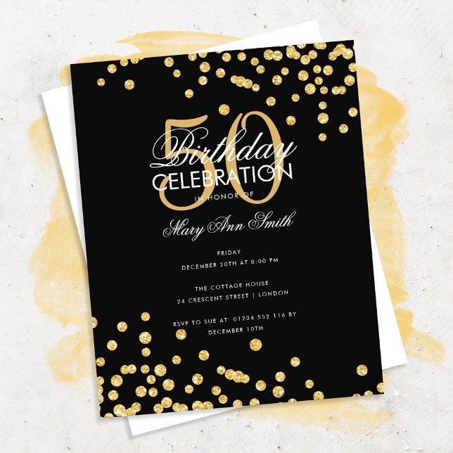 Budget Birthday Gold Glitter Confetti Black Flyer (Creator Uploaded)
