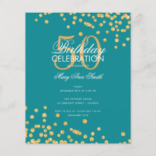 Budget Birthday Gold Glitter Confetti Teal  Flyer