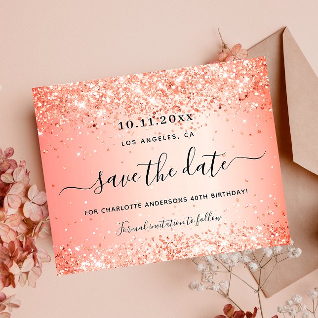 Budget birthday orange glitter save the date glam (Creator Uploaded)