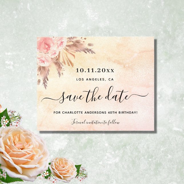 Budget birthday pampas blush save the date (Creator Uploaded)