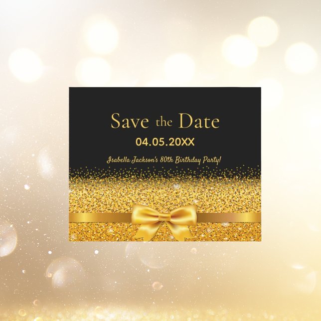 Budget Birthday party black gold bow save the date (Creator Uploaded)