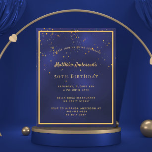 BUDGET Birthday party blue gold guys invitation