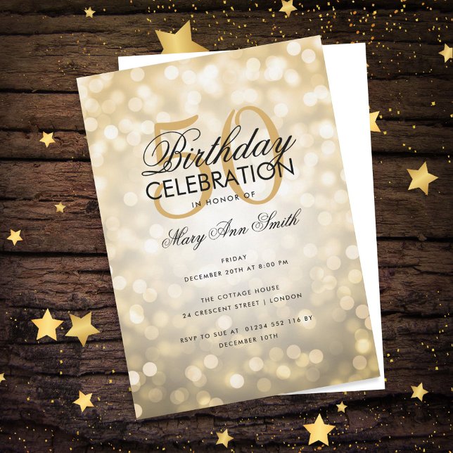Budget Birthday Party Elegant Gold Sparkle Lights Invitation (Creator Uploaded)