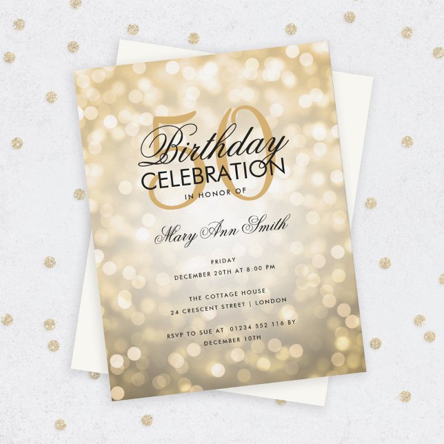Budget Birthday Party Elegant Gold Sparkle Lights Invitation (Creator Uploaded)