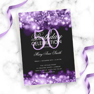 Budget Birthday Party Elegant Purple Lights Invitation