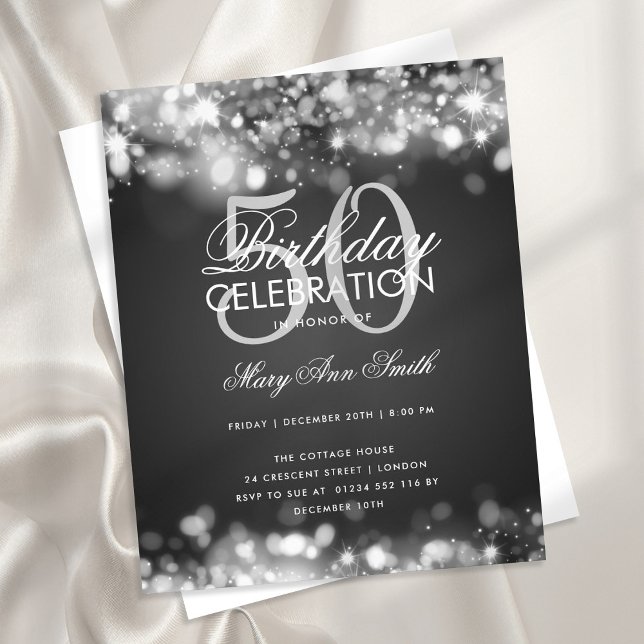 Budget Birthday Party Elegant Silver Glam Lights Flyer (Creator Uploaded)