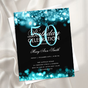 Budget Birthday Party Elegant Teal Glam Lights Flyer