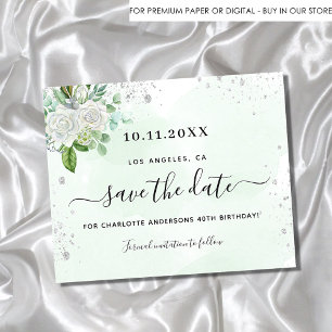 Budget birthday party floral green save the date 