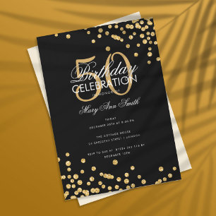 Budget Birthday Party Gold Glitter Confetti Black Invitation