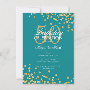 Budget Birthday Party Gold Glitter Confetti Teal Invitation