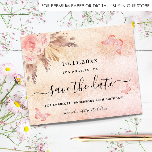 Budget birthday party pampas blush save the date (Creator Uploaded)