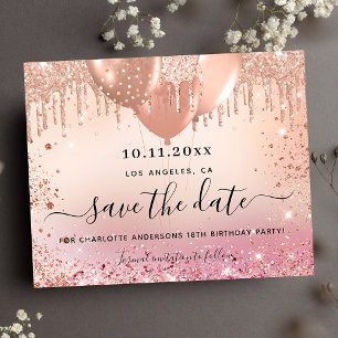 Budget birthday party pink rose gold save the date