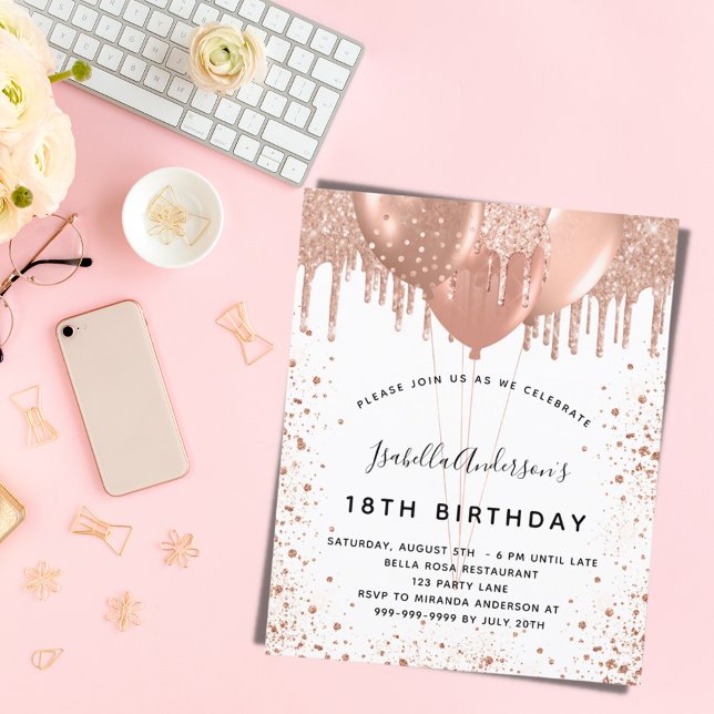 Budget birthday party rose gold glitter invitation (Creator Uploaded)