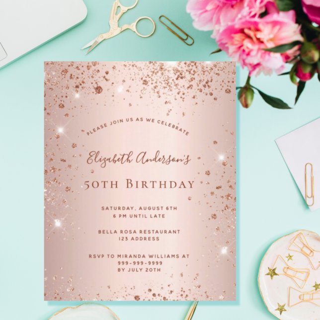 Budget birthday party rose gold invitation (Creator Uploaded)
