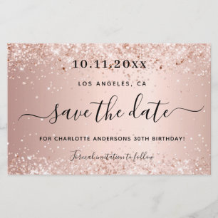 Budget birthday party rose gold save the date