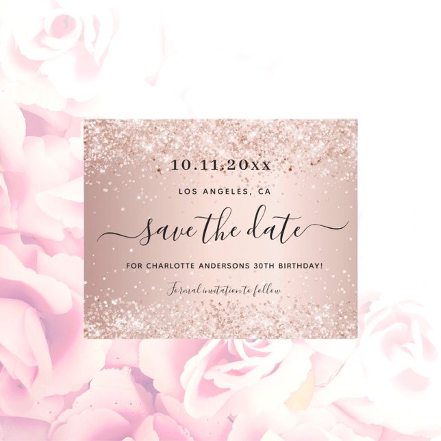 Budget birthday party rose gold save the date (Creator Uploaded)