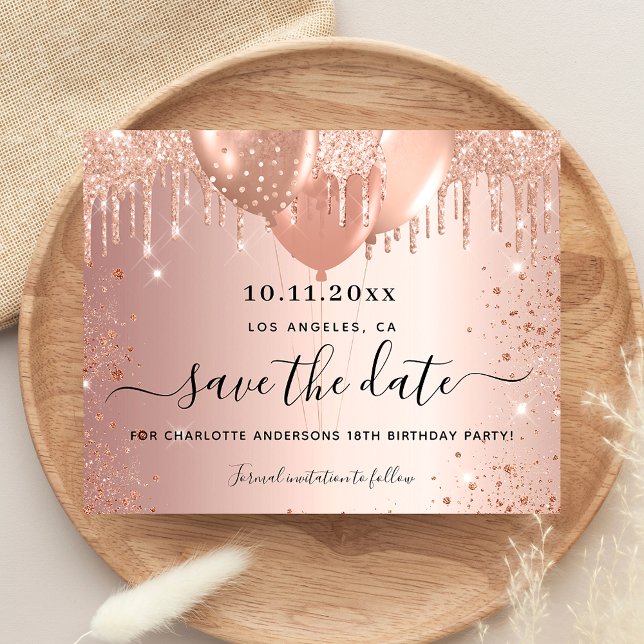 Budget birthday party rose gold save the date (Creator Uploaded)